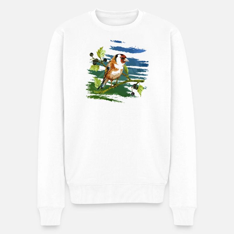 Bunter Vogel - Männer Premium Bio Pullover - Weiß