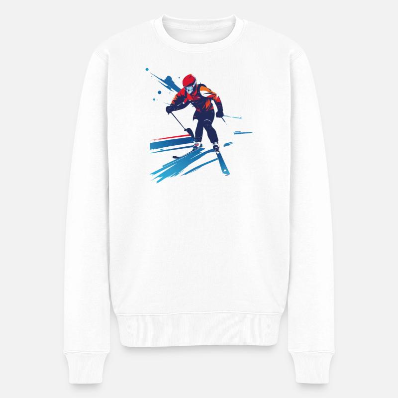Biathlet im Farbwirbel - Männer Premium Bio Pullover - Weiß