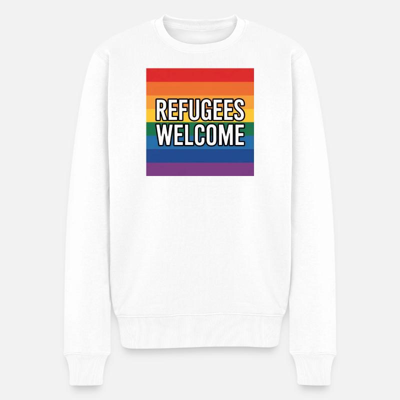 Refugees Welcome - Antifascist Merch - Männer Premium Bio Pullover - Weiß