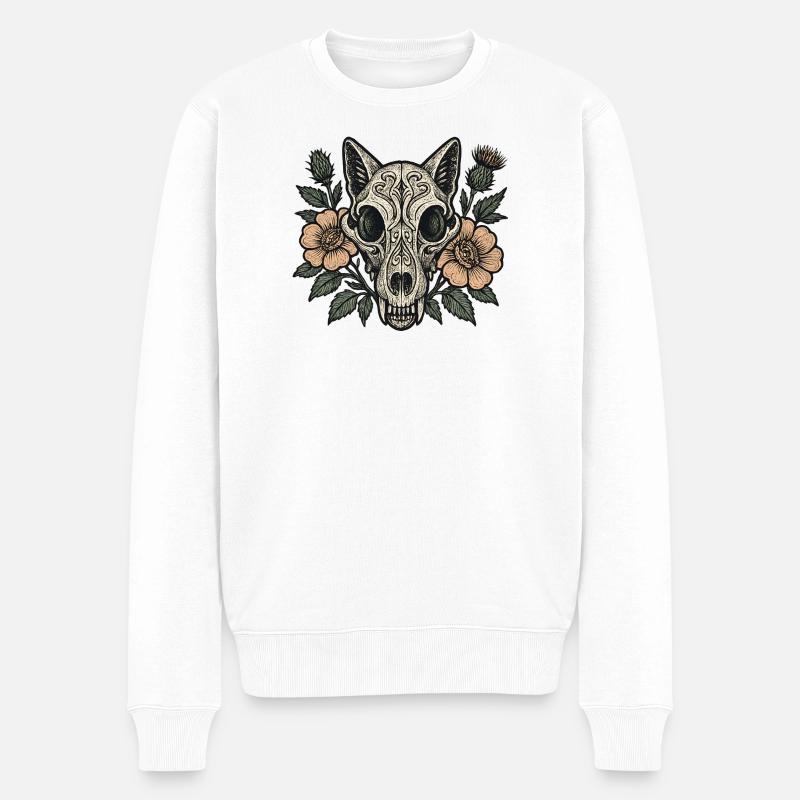 Blüten Skull Fuchs - Männer Premium Bio Pullover - Weiß