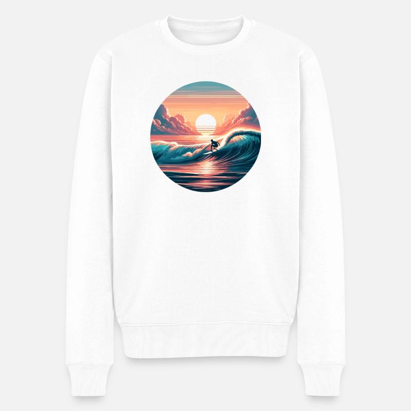 Sonnenuntergang Surfwelle - Männer Premium Bio Pullover - Weiß