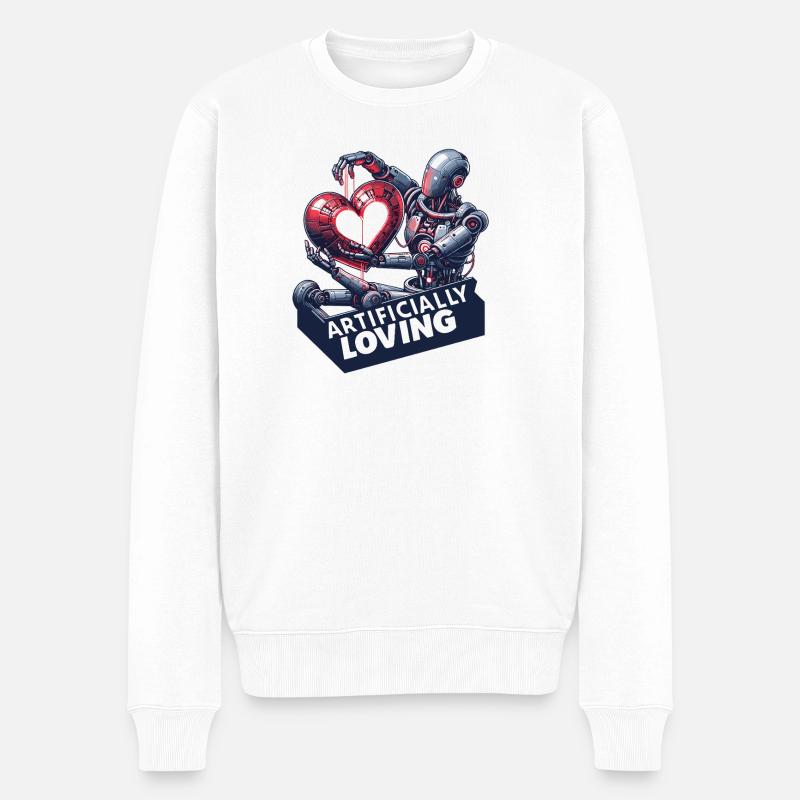 Robotische Herzensliebe - Männer Premium Bio Pullover - Weiß