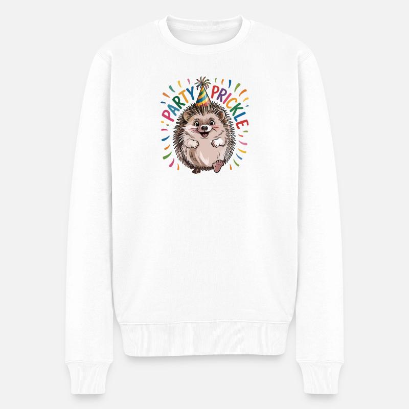 Igel mit Partyhut - Party Prickle  - Männer Premium Bio Pullover - Weiß