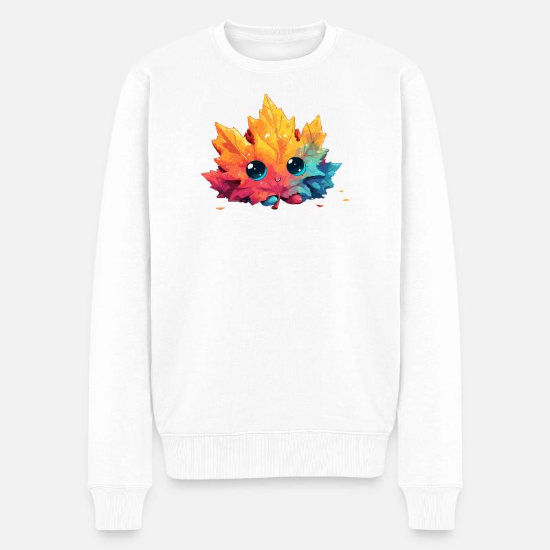 Kunterbuntes Herbstblatt Kawaii - Männer Premium Bio Pullover - Weiß