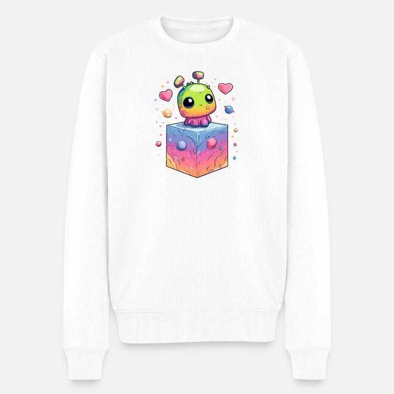 Kunterbunter Weltraumroboter - Männer Premium Bio Pullover - Weiß