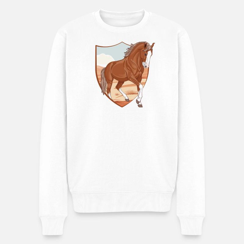 Un cheval Marwari dans un écusson - Pull Premium bio Homme - blanc