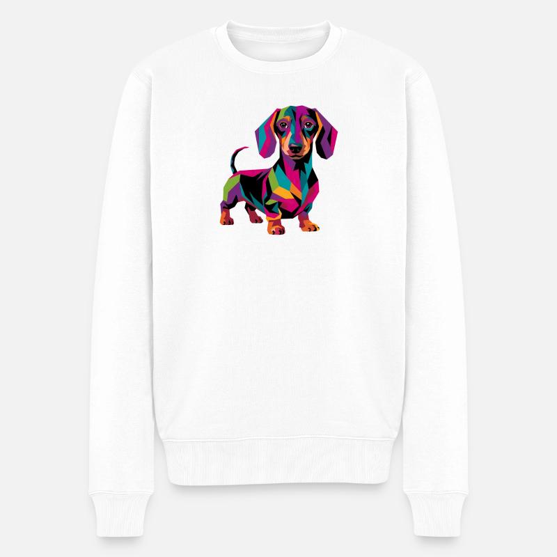 Farbenfroher geometrischer Dackelhund - Männer Premium Bio Pullover - Weiß