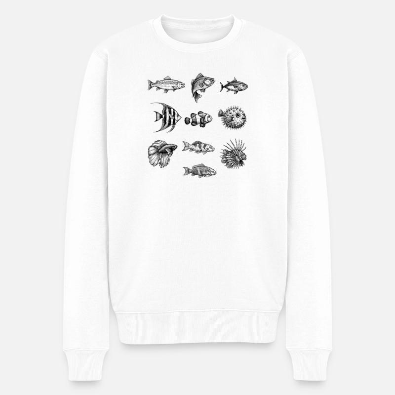 Meeressilhouetten: Fischsilhouetten - Männer Premium Bio Pullover - Weiß