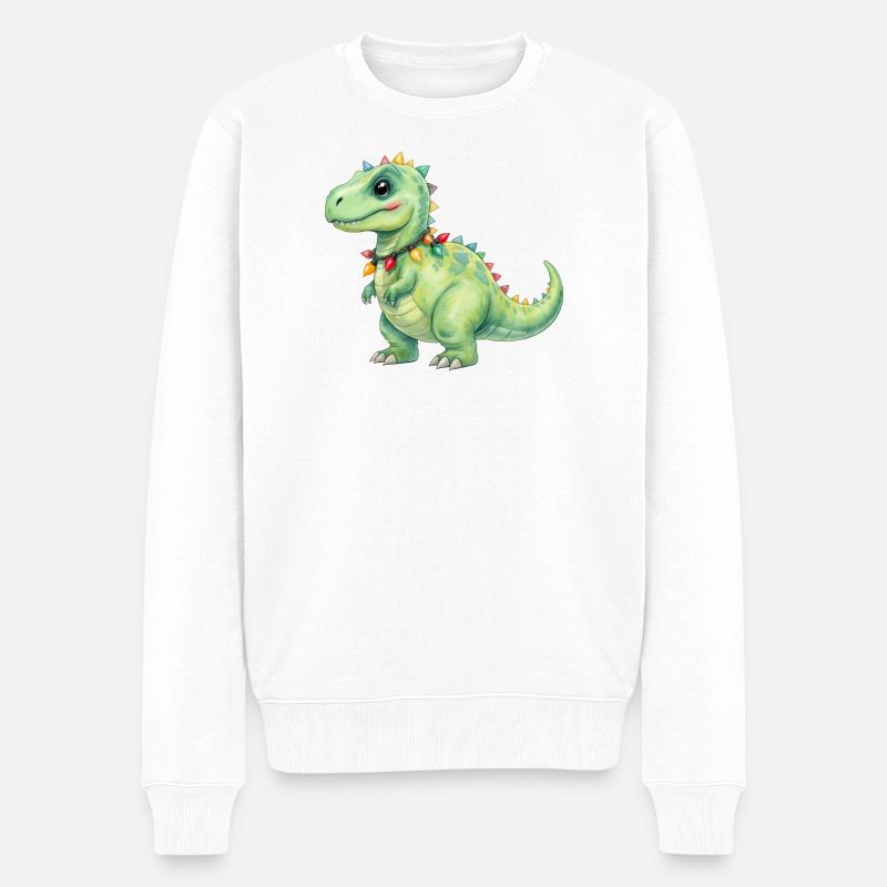 Bunter Dino mit Lichterkette - Männer Premium Bio Pullover - Weiß