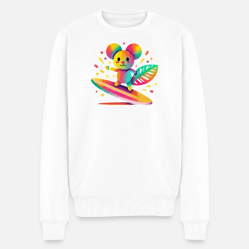 Bunter Bär surft auf Surfbrett - Männer Premium Bio Pullover - Weiß