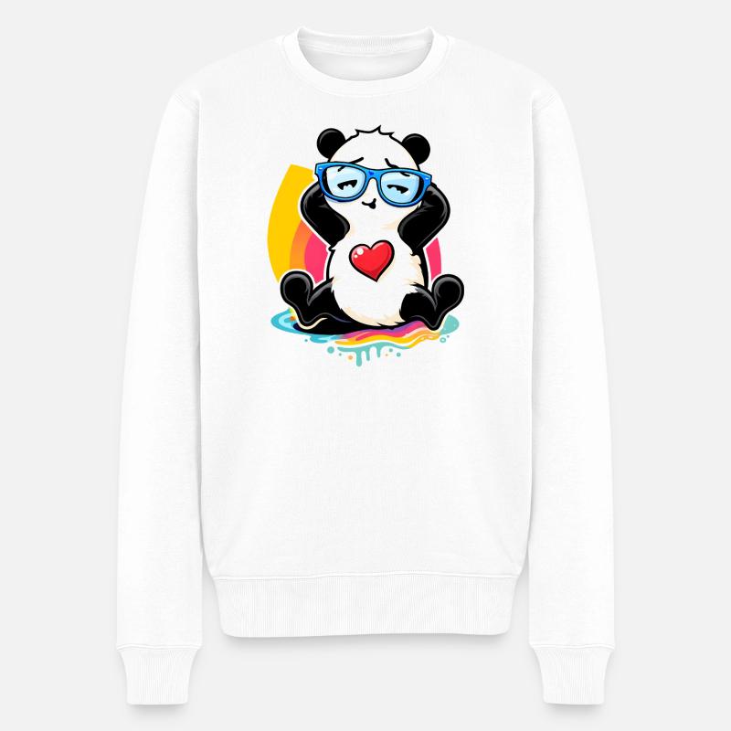 Relaxter Panda mit Sonnenbrille  - Männer Premium Bio Pullover - Weiß