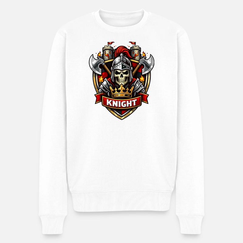 Kreuzritter Schädel Emblem - Männer Premium Bio Pullover - Weiß
