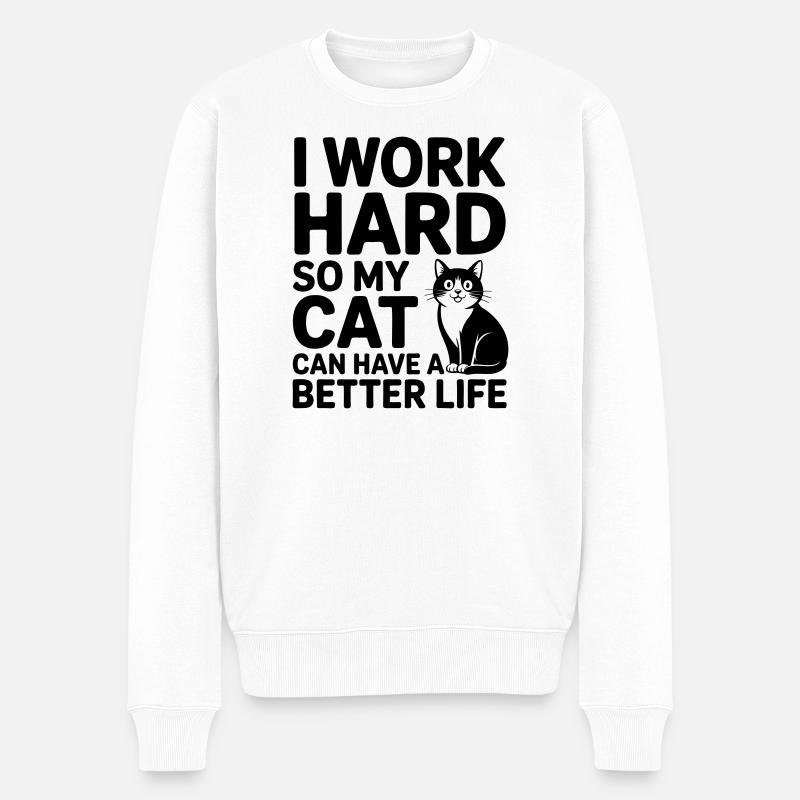 Je travaille pour mon chat - Pull Premium bio Homme - blanc