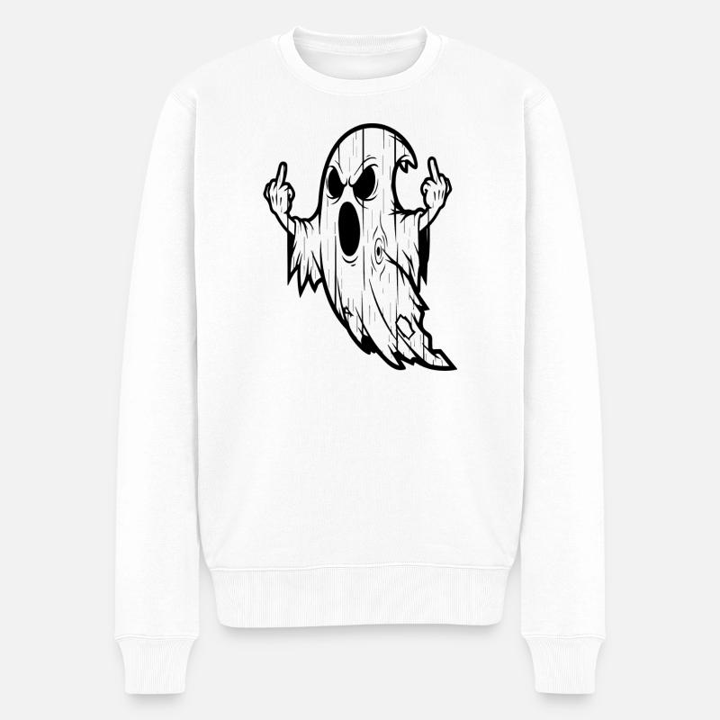 Fantôme avec un geste du majeur - Pull Premium bio Homme - blanc