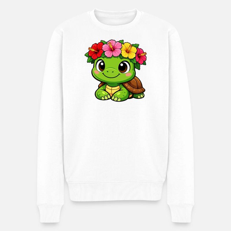 Tortue à couronne fleurie - Pull Premium bio Homme - blanc