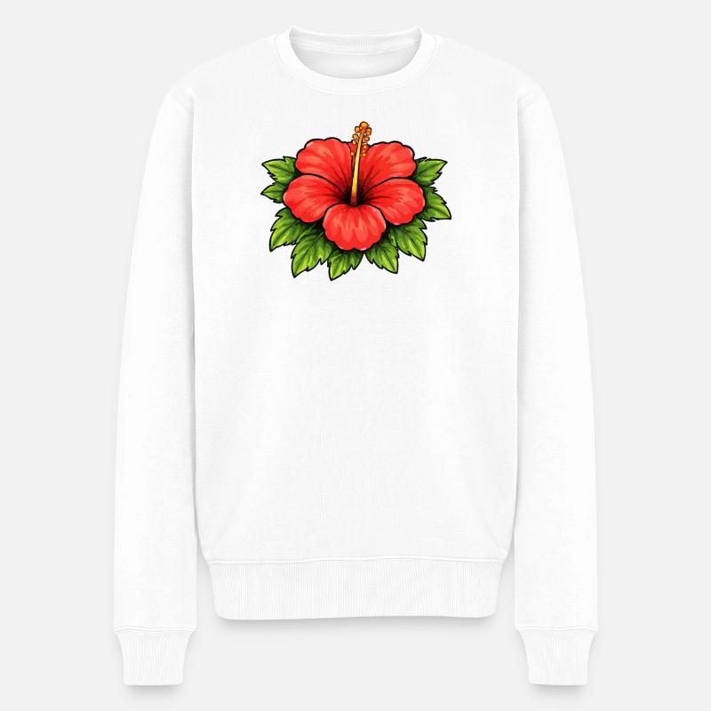 Hibiskus Tropenflair - Männer Premium Bio Pullover - Weiß