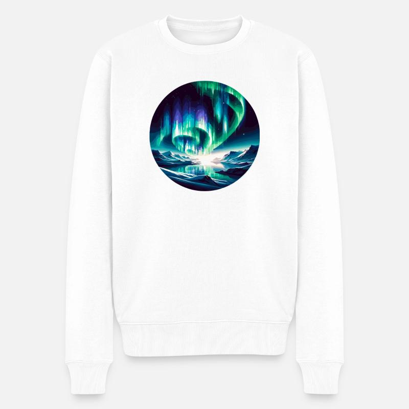 Polarlicht über Berglandschaft - Männer Premium Bio Pullover - Weiß