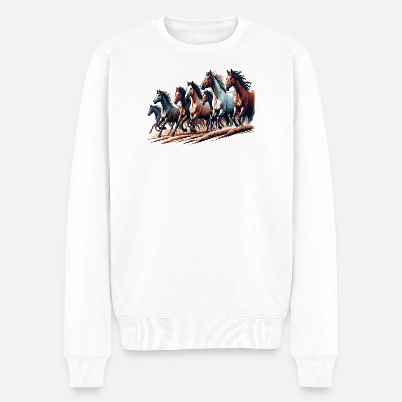 Galoppierende Hengstherde - Männer Premium Bio Pullover - Weiß