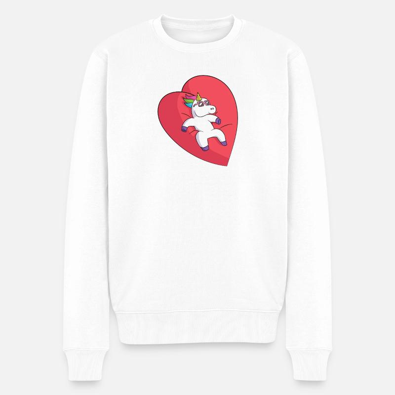 Einhorn auf Herzliebe - Männer Premium Bio Pullover - Weiß