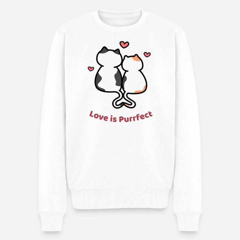Love Is Purrfect – Süßes Katzenpaar - Männer Premium Bio Pullover - Weiß