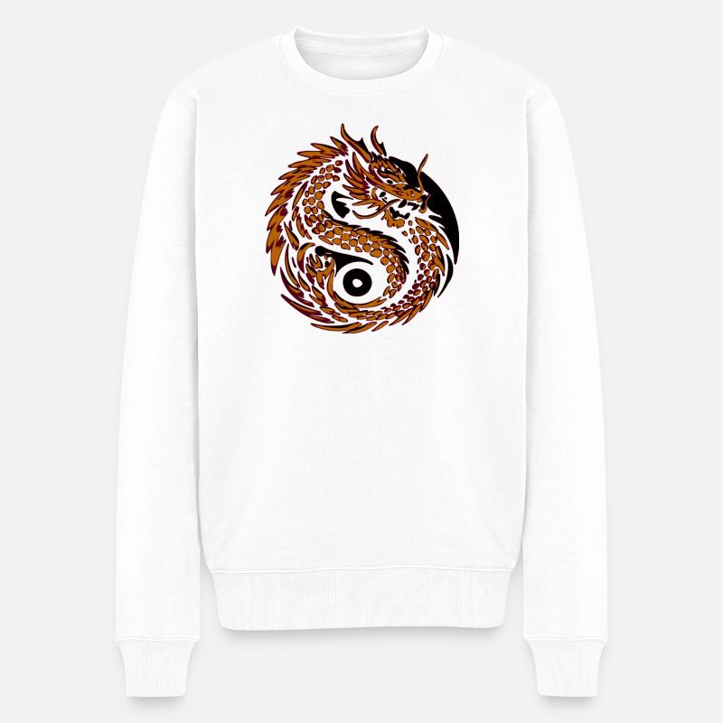 Dragon Spiral Yin de Feu - Pull Premium bio Homme - blanc