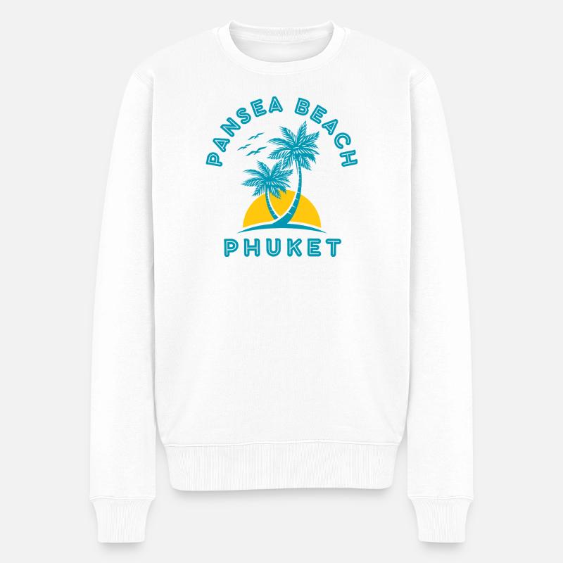 Phuket Beach Palmen Sonnenuntergang - Männer Premium Bio Pullover - Weiß