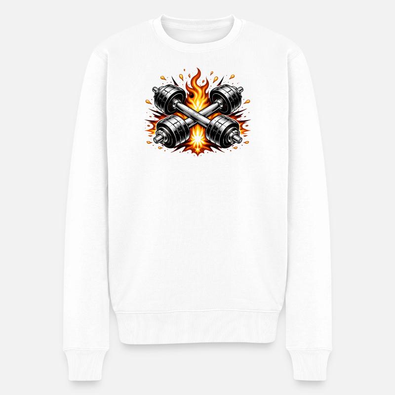 Flammende Hanteln  - Männer Premium Bio Pullover - Weiß