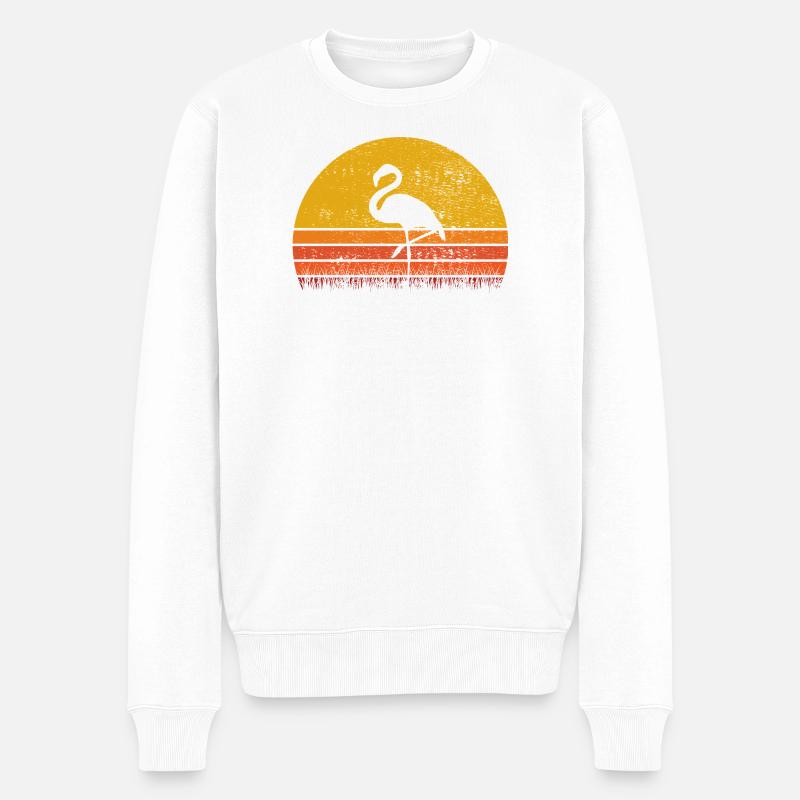 Flamingo im Sonnenuntergang - Männer Premium Bio Pullover - Weiß