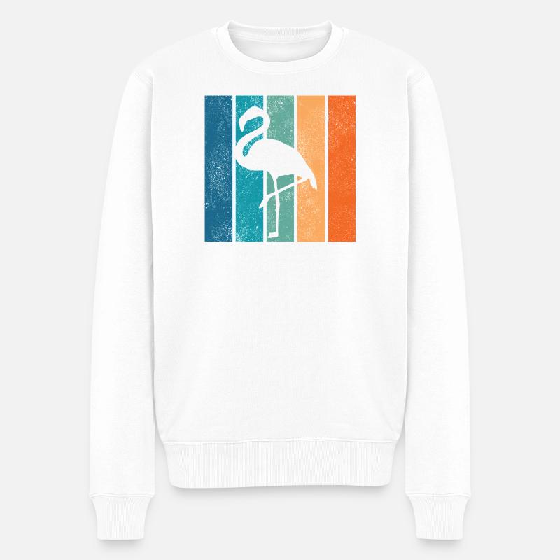 Flamingo Neon Tropenstreifen - Männer Premium Bio Pullover - Weiß