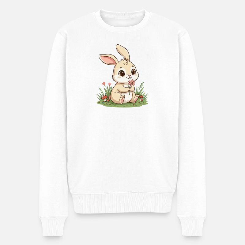 Kuscheliges Häschen mit Blume - Männer Premium Bio Pullover - Weiß