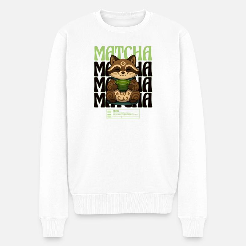 Matcha Chaton Maneki Neko - Pull Premium bio Homme - blanc