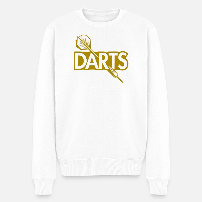 Darts Dartpfeil durch Schrift Logo - Männer Premium Bio Pullover - Weiß