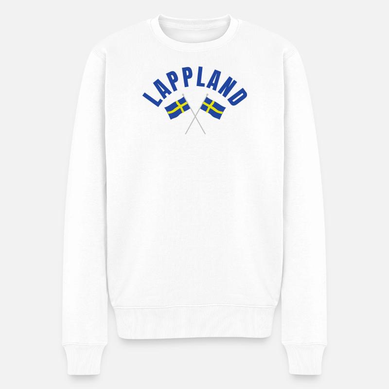 Lappland Zwei schwedische Flaggen - Männer Premium Bio Pullover - Weiß