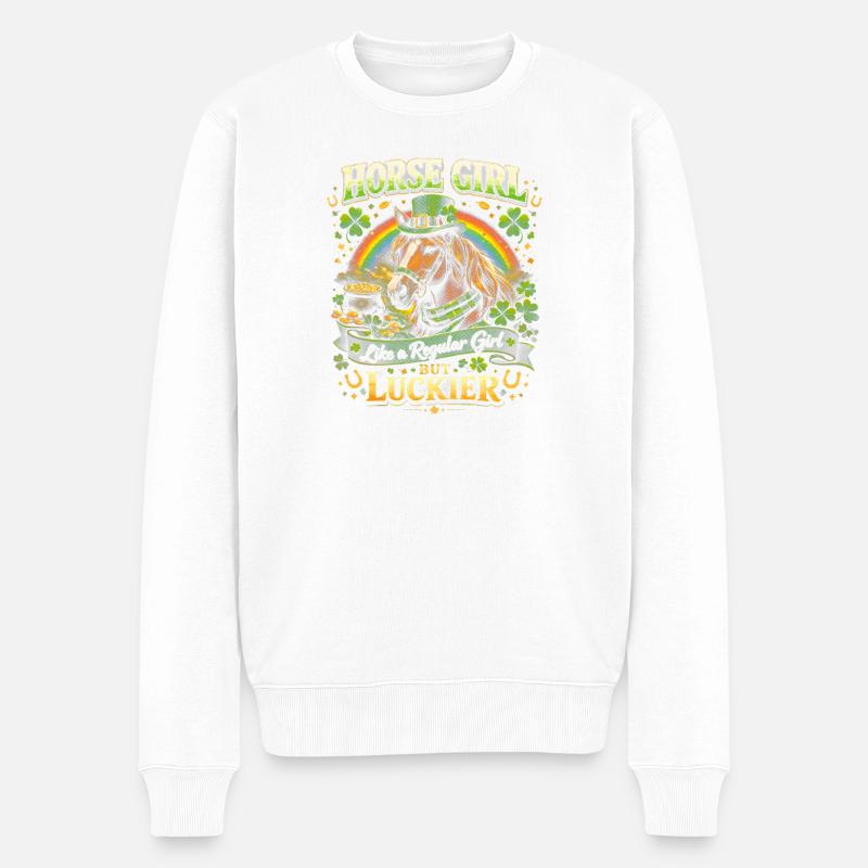 Pferdemädchen mit Regenbogenglück - Männer Premium Bio Pullover - Weiß