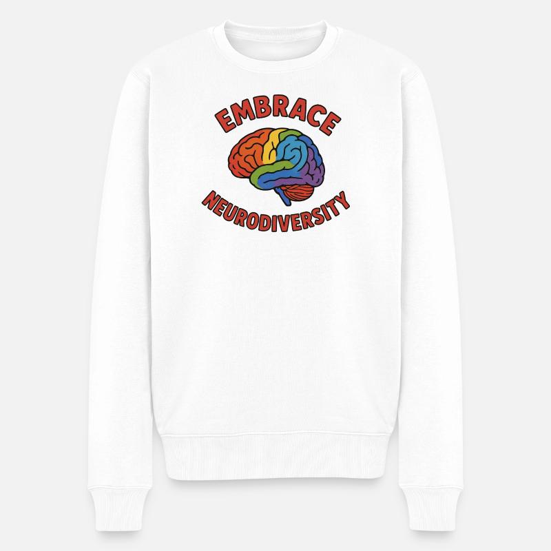 Rainbow Brain Umarmt Neurodiversität - Männer Premium Bio Pullover - Weiß