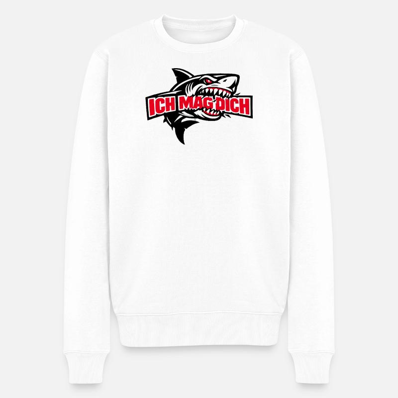 Böser Hai mit roter Schrift Ich mag dich - Männer Premium Bio Pullover - Weiß