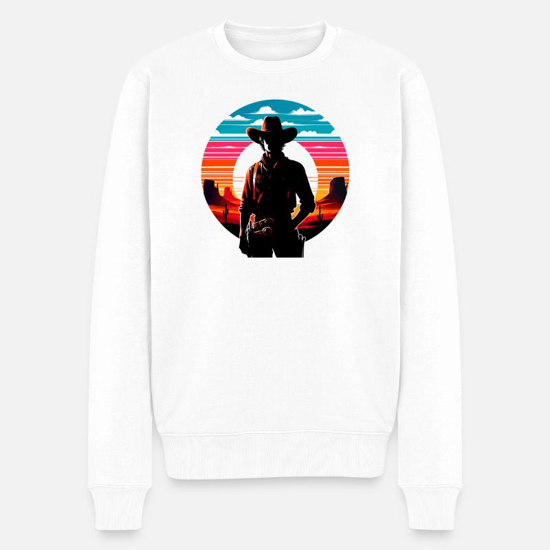 Wüsten-Cowboy Sonnenuntergang Silhouette - Männer Premium Bio Pullover - Weiß