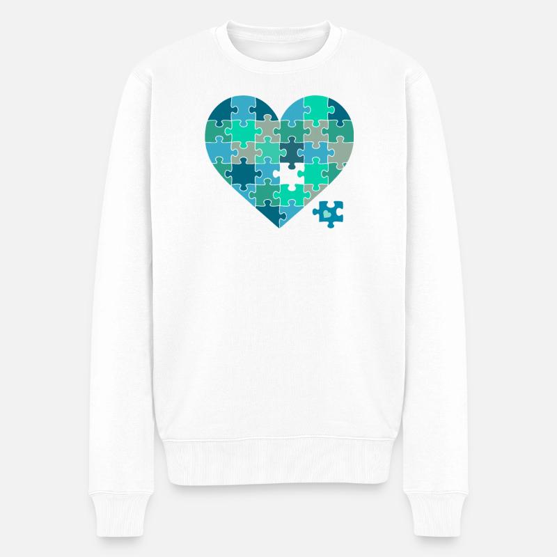 Puzzleherz Blaugrün - Männer Premium Bio Pullover - Weiß