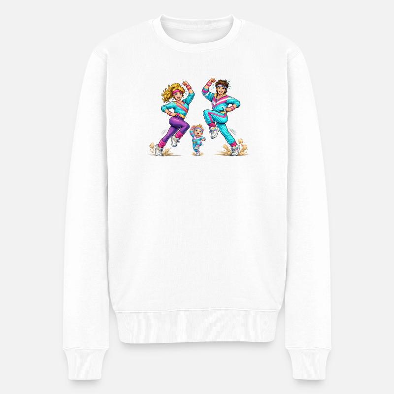 Retro-Aerobic-Familie in Bewegung  - Männer Premium Bio Pullover - Weiß