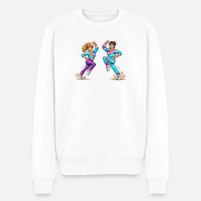 Retro-Aerobic-Paar in Bewegung   - Männer Premium Bio Pullover - Weiß