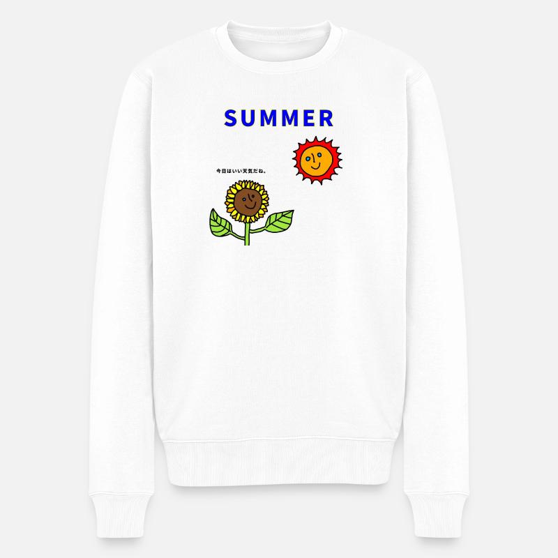Sommersonne und Sonnenblumen - Männer Premium Bio Pullover - Weiß