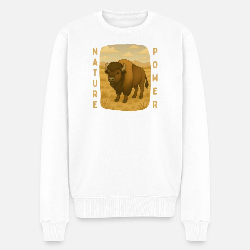 Bisons sur la steppe - Pull Premium bio Homme - blanc