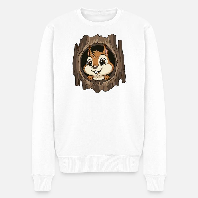 Waldchipmunk im Baumloch - Männer Premium Bio Pullover - Weiß