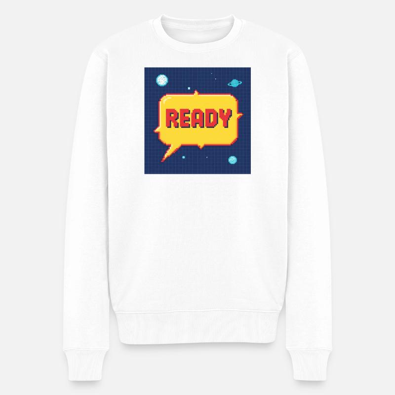 Ready Pixel-Sprechblase im Weltraum - Männer Premium Bio Pullover - Weiß