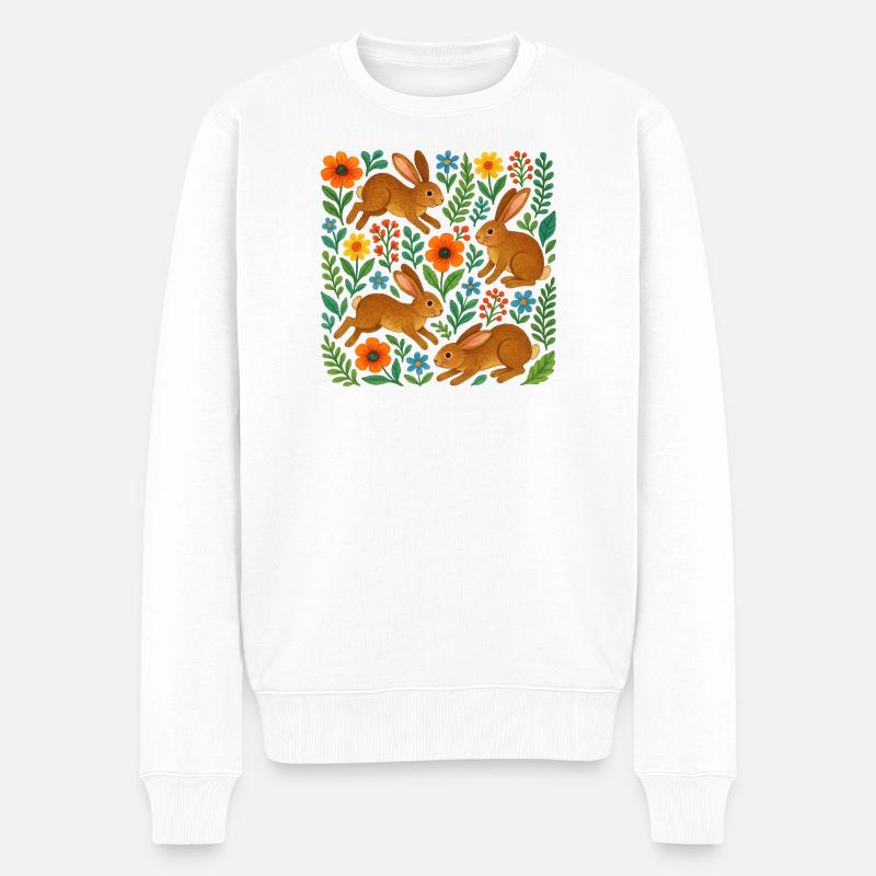 Lapins en fleurs à l’aquarelle - Pull Premium bio Homme - blanc