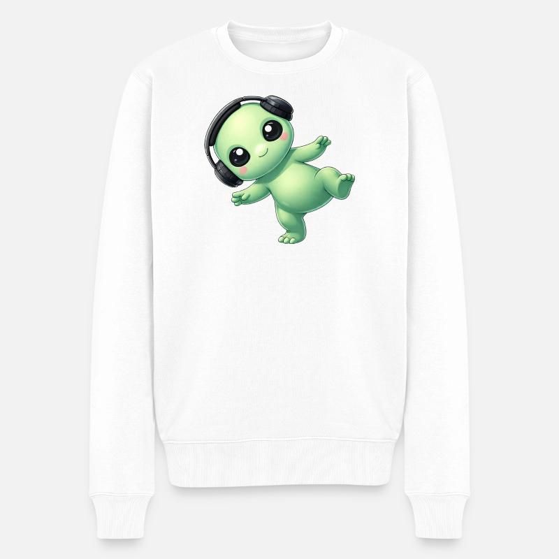 Alieno alieno con cuffie Techno Dancing - Maglione ecologico premium da uomo - bianco