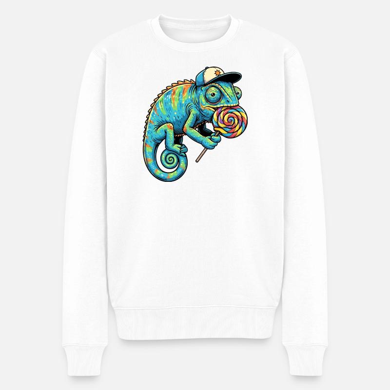 Caméléon drôle avec une sucette - Pull Premium bio Homme - blanc
