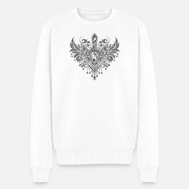 Herz-Mandala mit Musikornament - Männer Premium Bio Pullover - Weiß