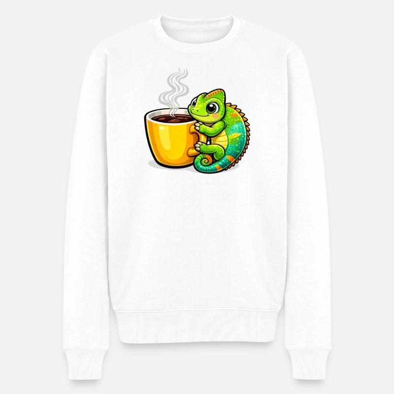 Kaffee Drache Kuscheln - Männer Premium Bio Pullover - Weiß