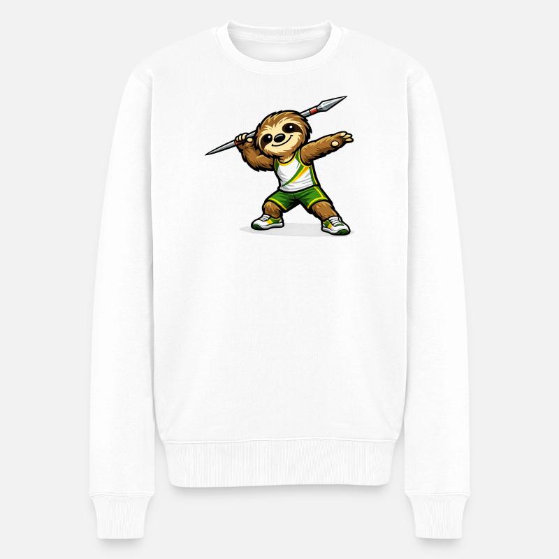 Speerwerfender Sloth Sportheld - Männer Premium Bio Pullover - Weiß